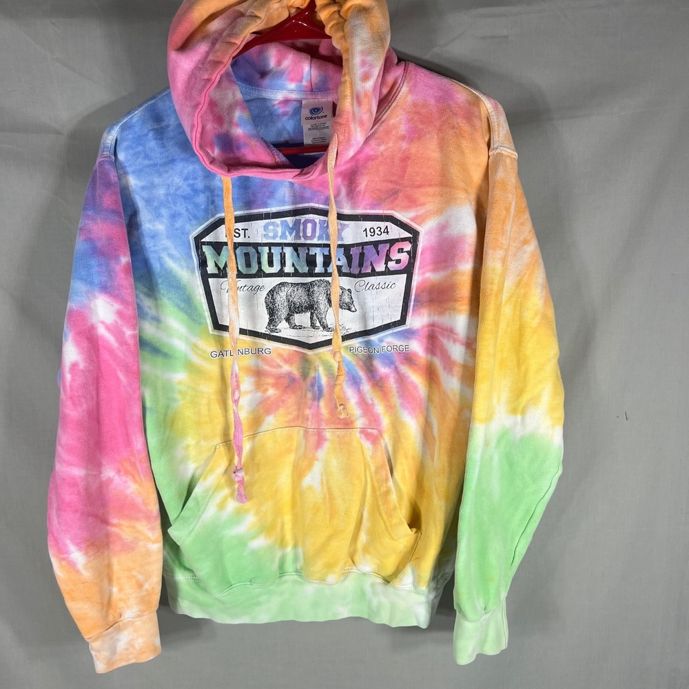 Colortone Smoky Mountains Hoodie Tie Dye Rainbow Unisex Small Souvenir Vibe